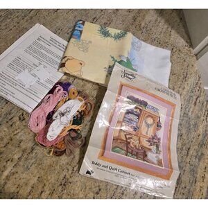 Something Special Cross Stitch Kit #50417 TEDDY AND QUILT CABINET Lilacs